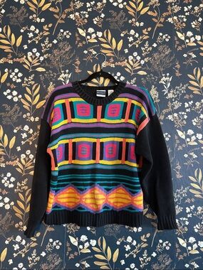 NUOVO Colorblock Knit Sweater Charcoal Teal Yellow Pink Purple Stripes -Flawed S